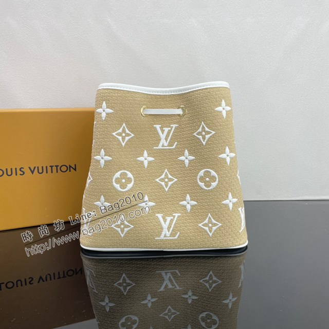 Lv路易威登2023專櫃新款拉菲草棉布水桶包 LV肩背女包 M22852 M23080 ydh5103